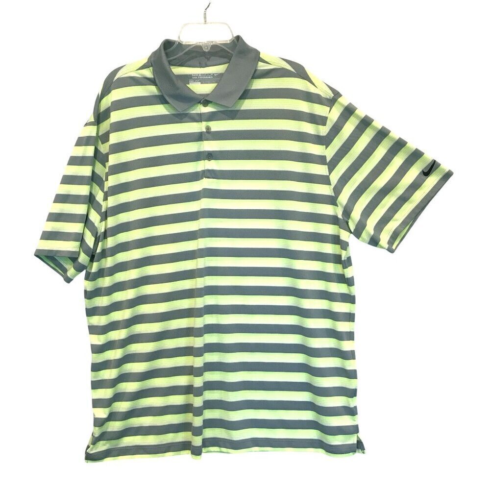 Nike Dri-Fit  Men's 3-Button Striped Golf Polo Shirt Size XXL in Gray and Neon